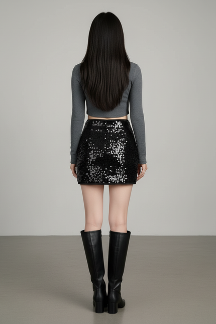 Jupe Paillette Noire Mini Chic