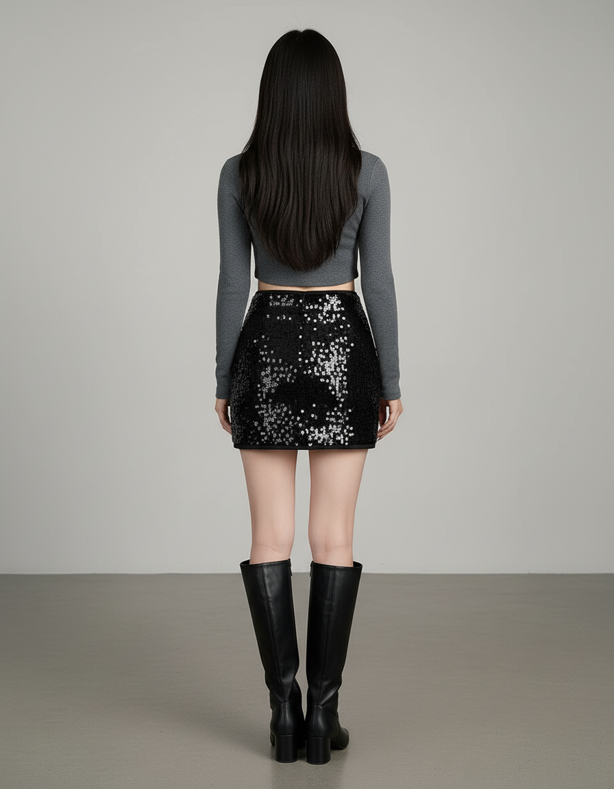 Jupe Paillette Noire Mini Chic