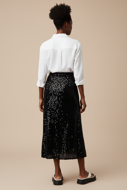 Jupe Paillette Noire Droite Chic
