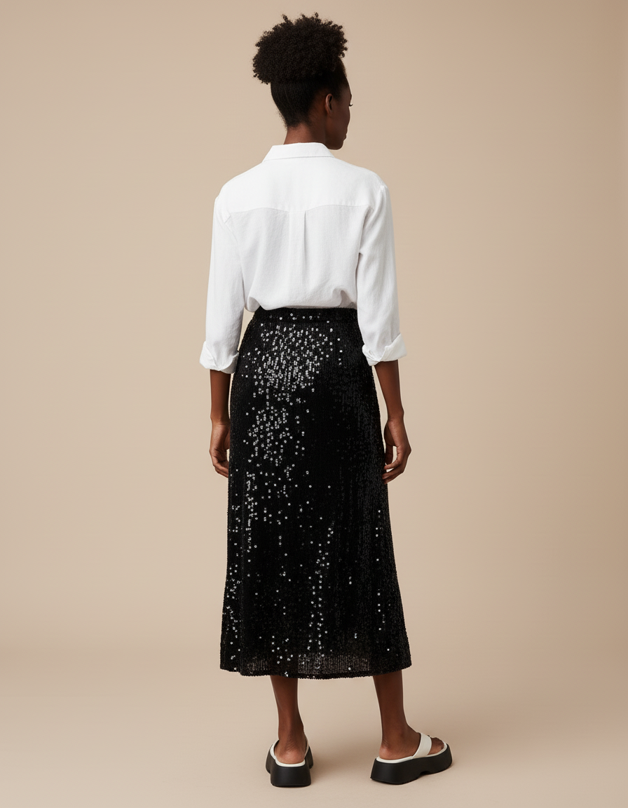 Jupe Paillette Noire Droite Chic