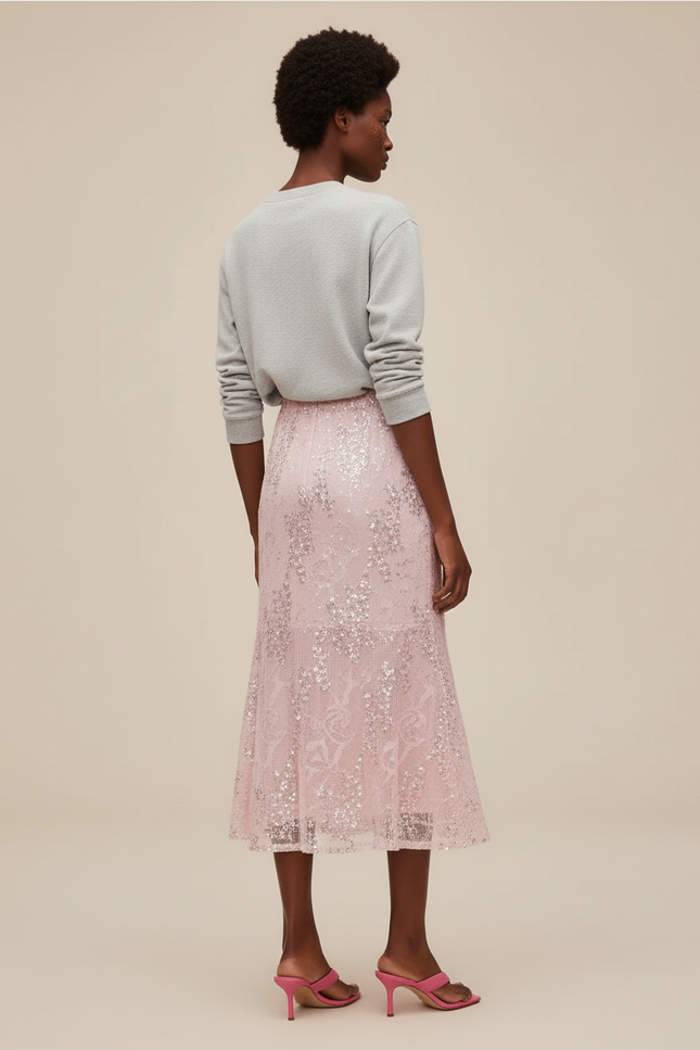 Jupe Paillette Rose Fluide Chic