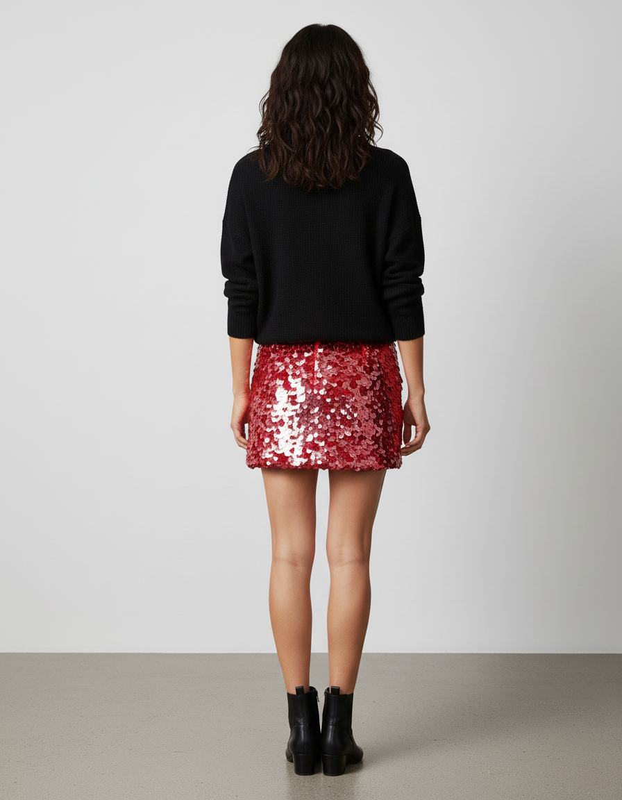 Jupe Paillette Mini Rouge Chic