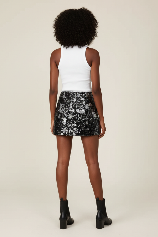 Jupe Paillette Noire Motif Abstrait Chic