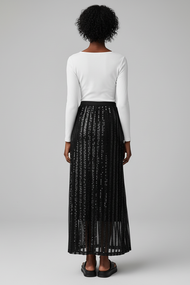 Jupe Paillette Noire Rayée Chic