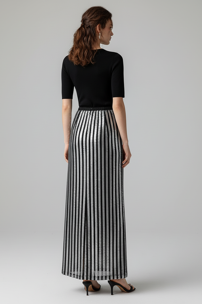 Jupe Paillette Longue Rayée Chic