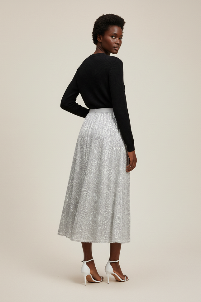 Jupe Paillette Argentée Longue Élégante