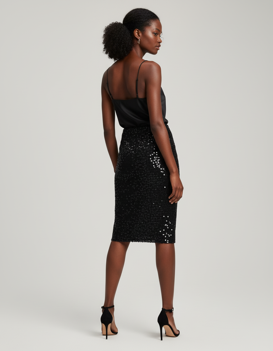 Jupe Paillette Noire Coupe Crayon Chic