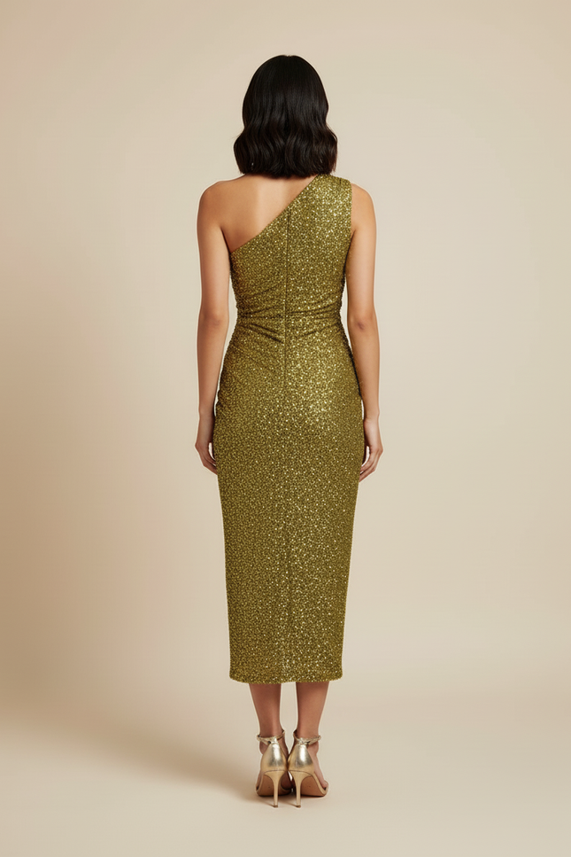 Jupe Paillette Dorée Drapée Élégante