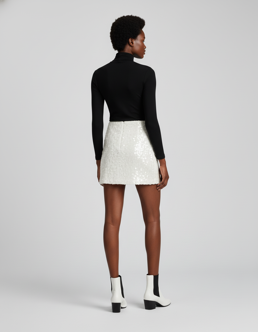 Jupe Paillette Blanche Mini Chic