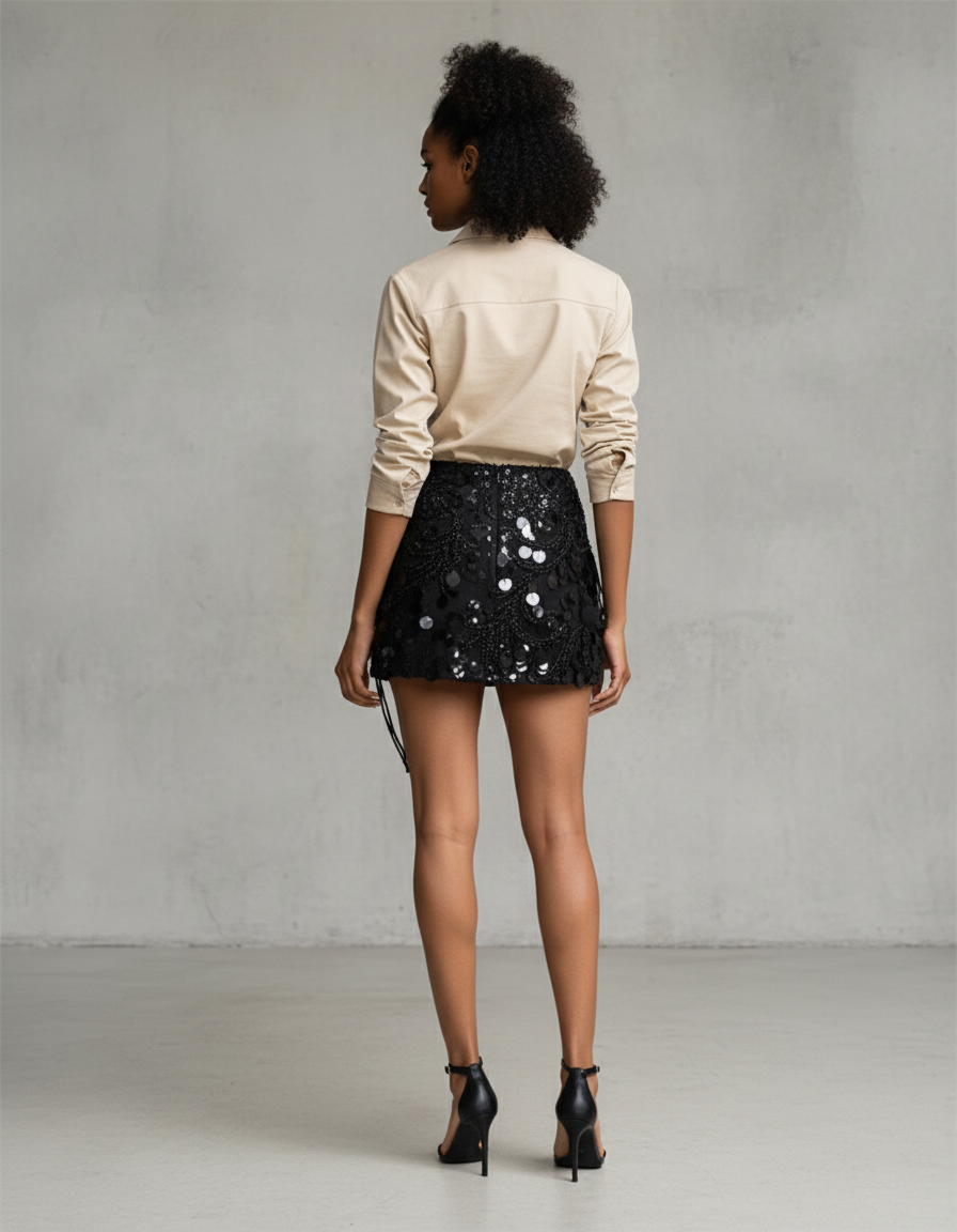 Jupe Paillette Noire Mini Chic