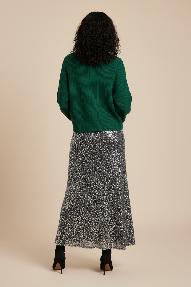 Jupe Paillette Brillante Midi Élégante