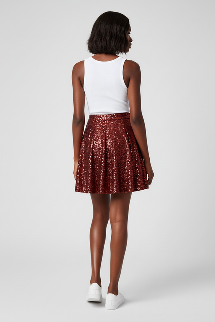 Jupe Paillette Bordeaux Plissée Chic