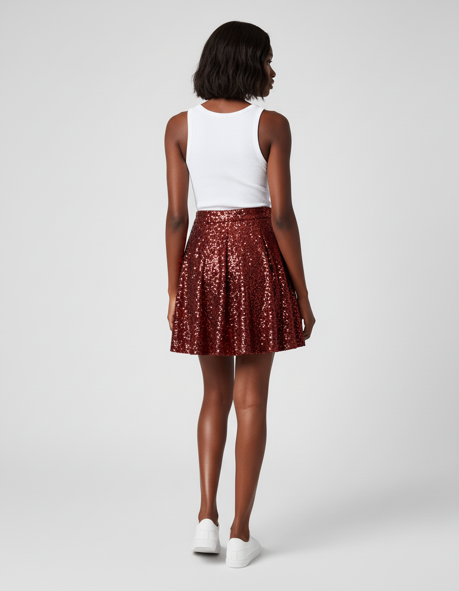 Jupe Paillette Bordeaux Plissée Chic