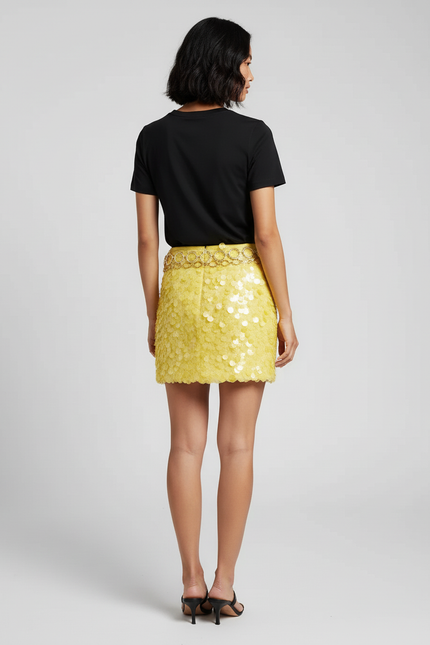 Jupe Paillette Jaune Mini Élégante