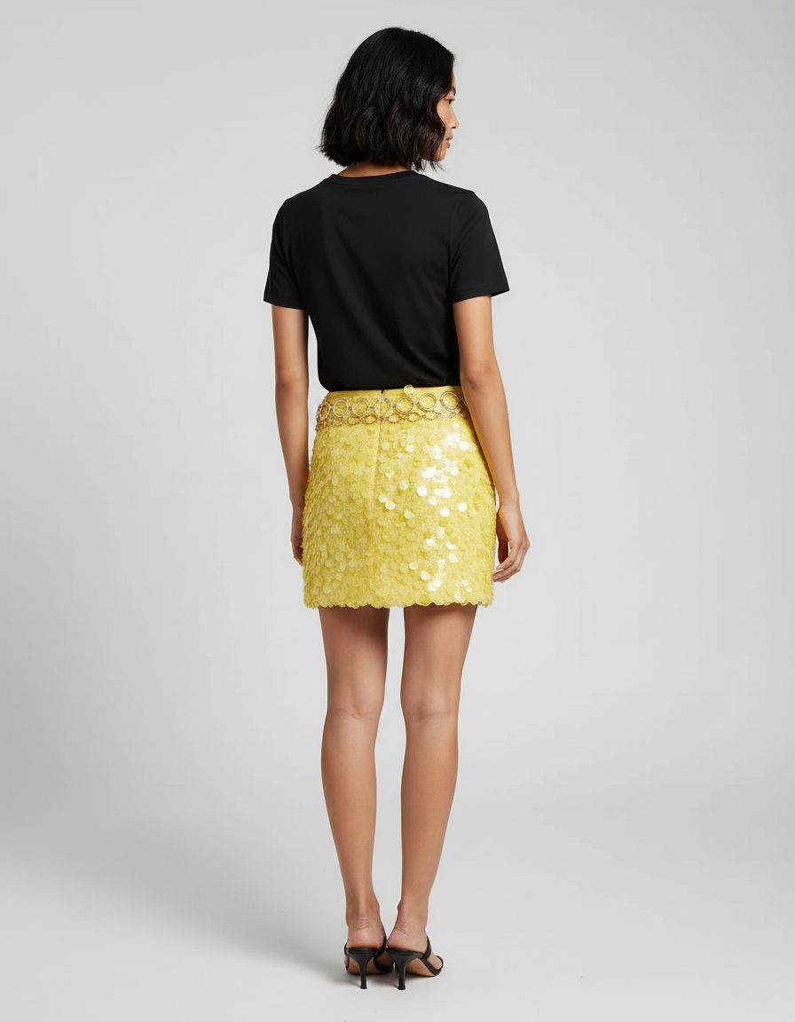 Jupe Paillette Jaune Mini Élégante