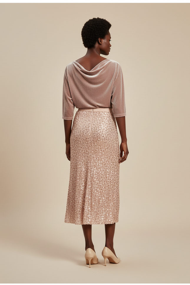 Jupe Paillette Rose Gold Midi Élégante