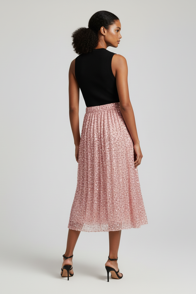 Jupe Paillette Rose Fluide Élégante