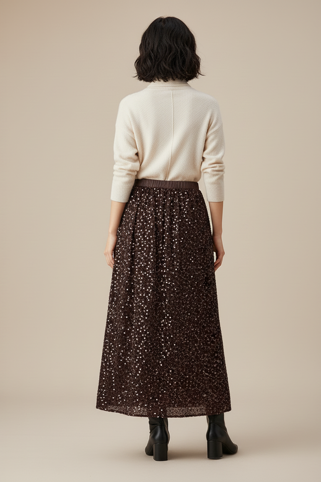 Jupe Paillette Marron Longue Élégante