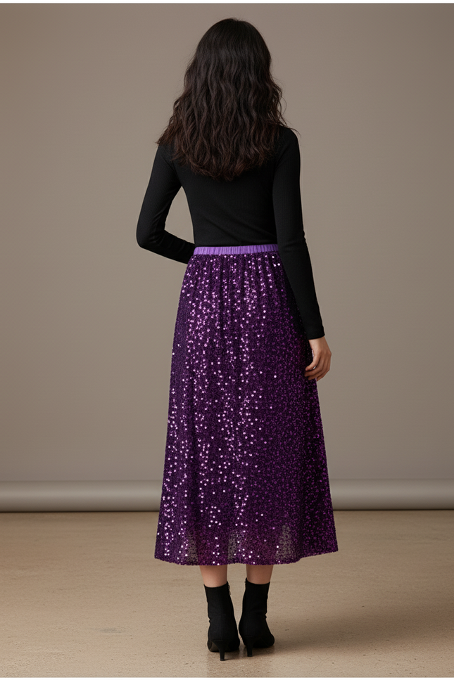 Jupe Paillette Violette Fluide Chic
