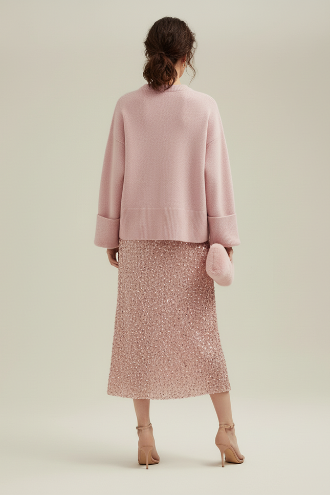 Jupe Paillette Rose Midi Chic