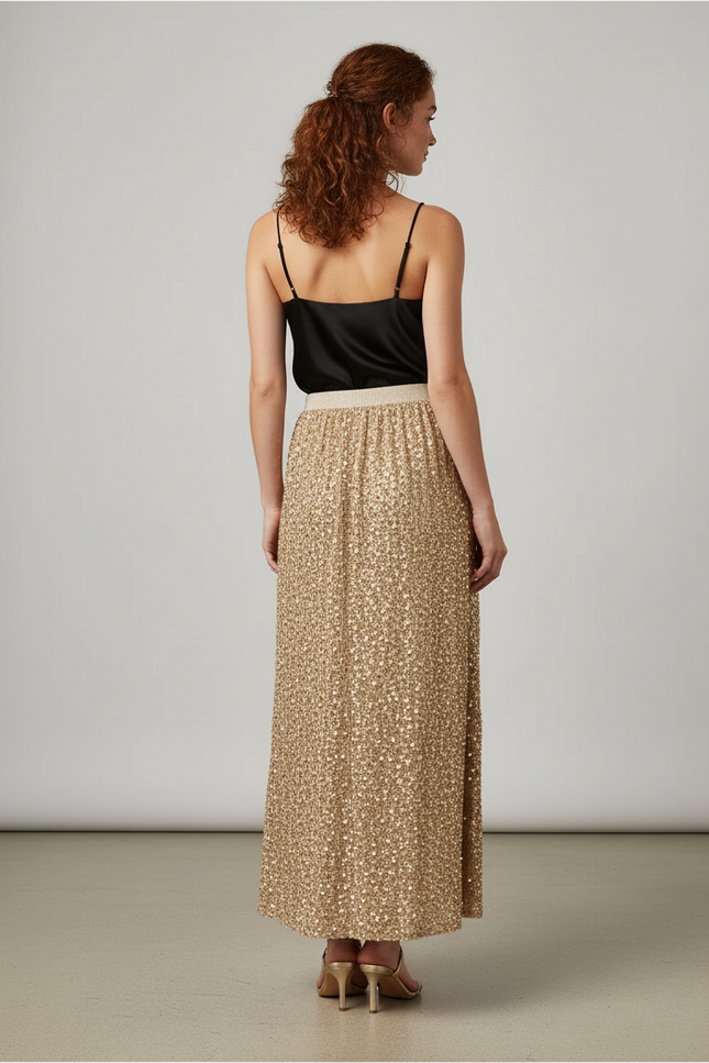 Jupe Paillette Dorée Longue Chic