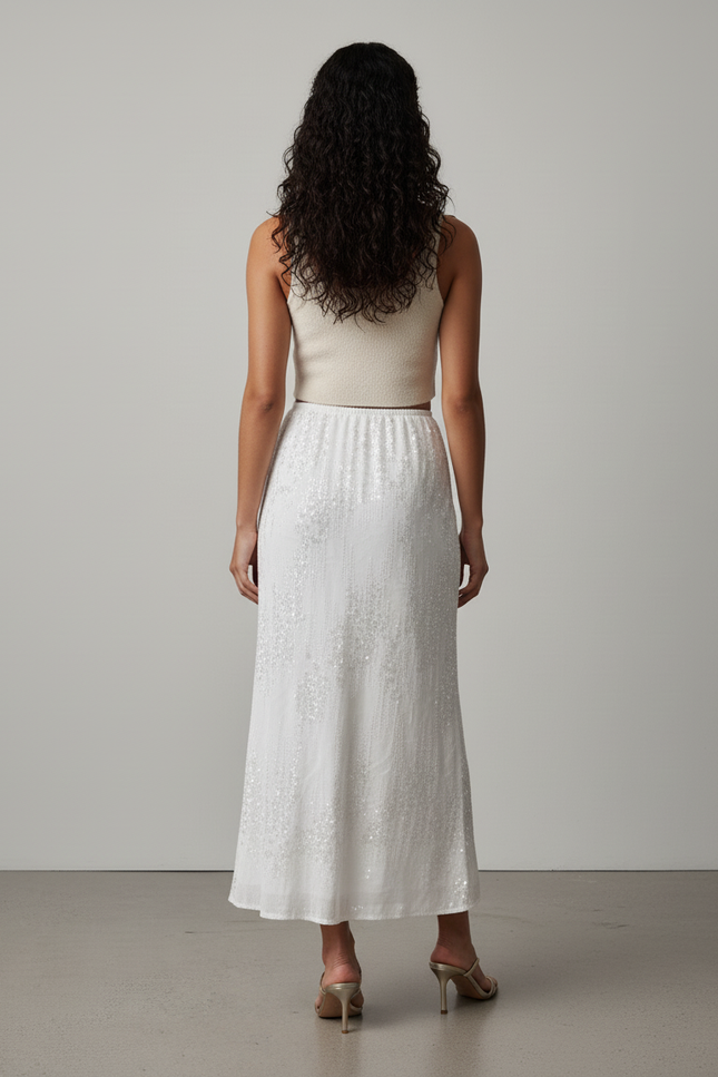 Jupe Paillette Blanche Longue Fluide