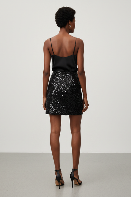 Jupe Paillette Noire Courte Chic
