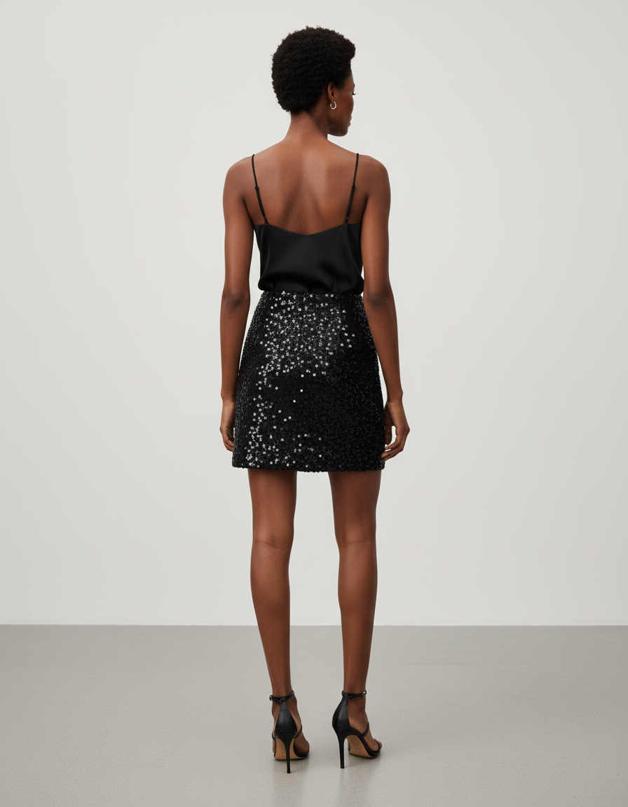 Jupe Paillette Noire Courte Chic