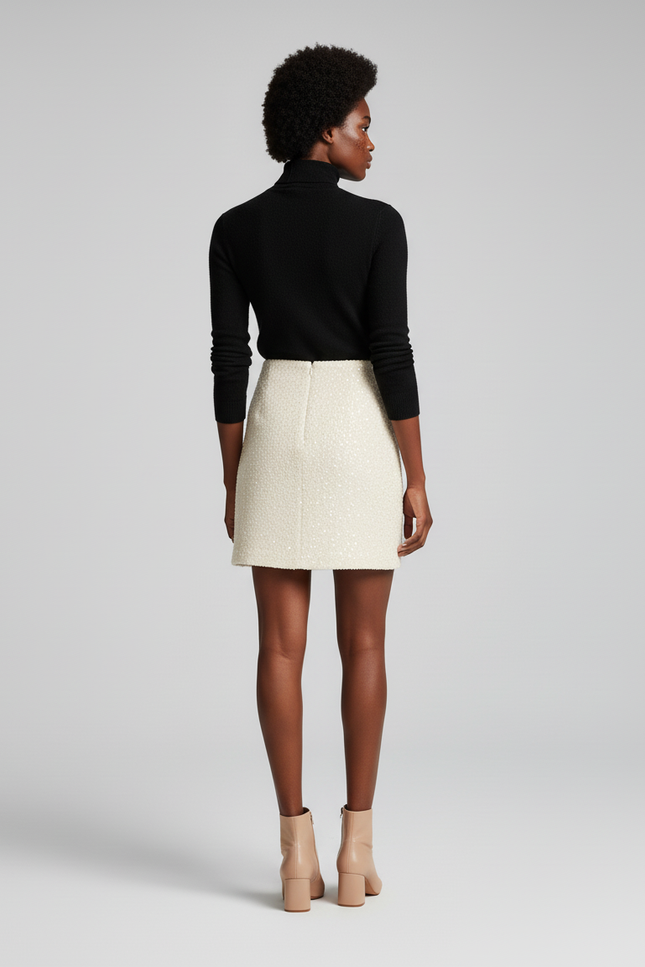 Jupe Paillette Blanc Cassé Tweed Chic