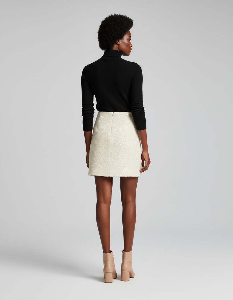 Jupe Paillette Blanc Cassé Tweed Chic