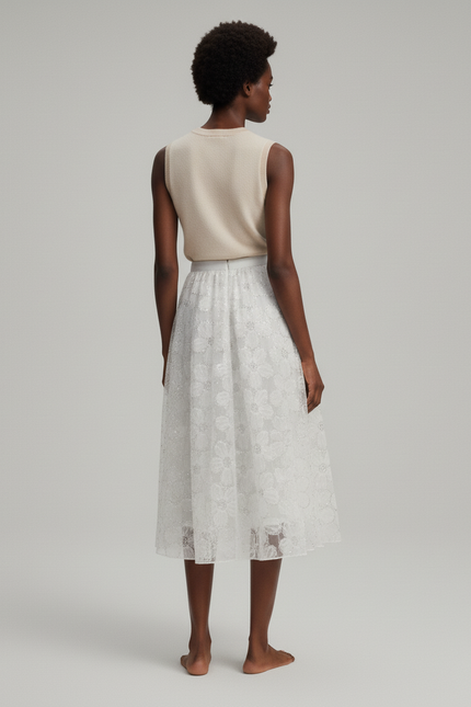 Jupe Paillette Blanche Florale Élégante