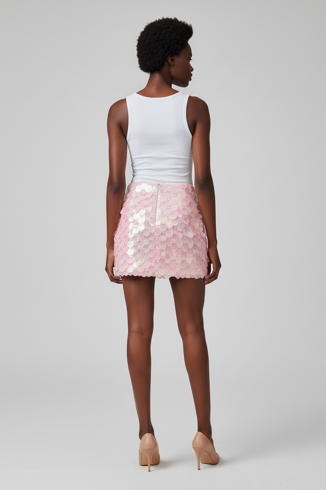 Jupe Paillette Rose Irisée Mini Chic