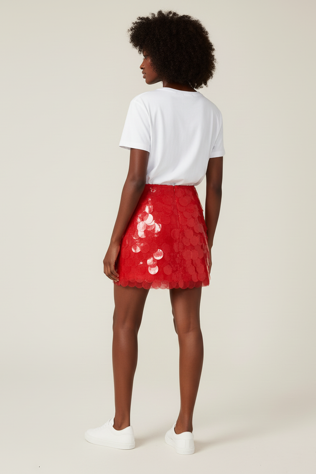 Jupe Paillette Rouge Mini Y2K