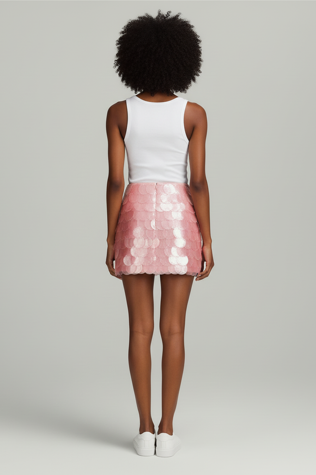 Jupe Paillette Rose Irisée Mini Coquette