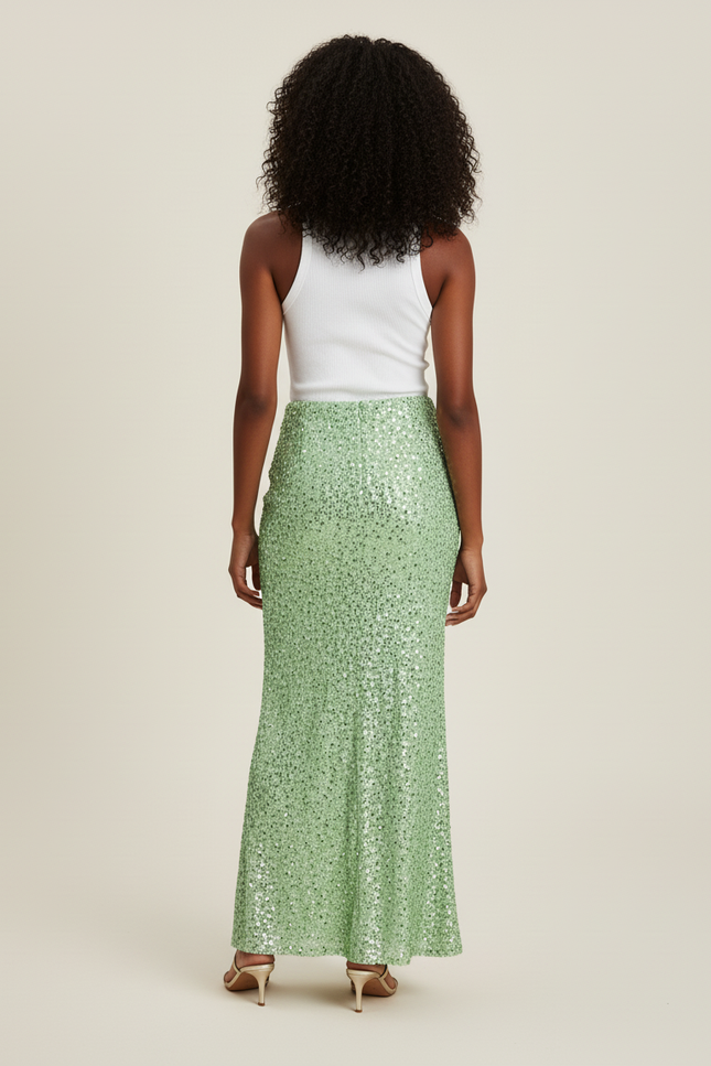 Jupe Paillette Verte Longue Élégante