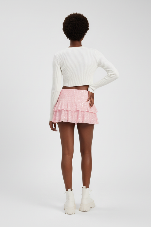 Jupe Paillette Rose Volants Chic