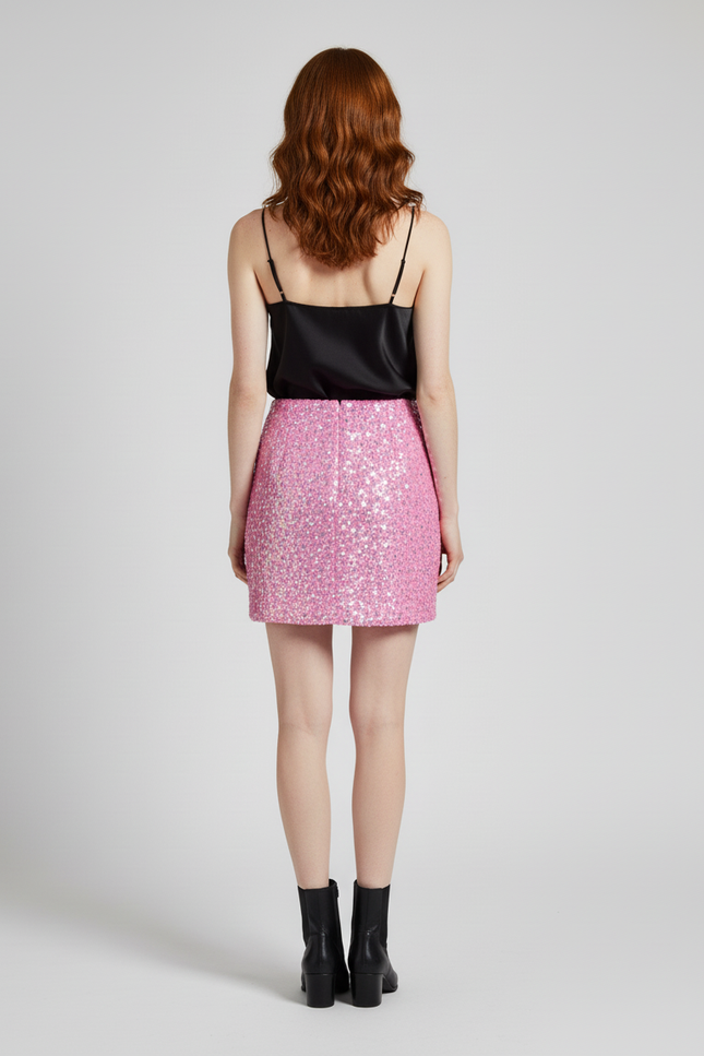 Jupe Paillette Rose Courte Chic