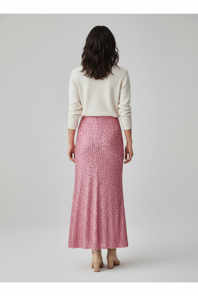 Jupe Paillette Rose Longue Élégante