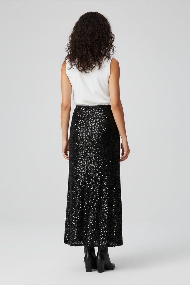 Jupe Paillette Noire Longue Élégante