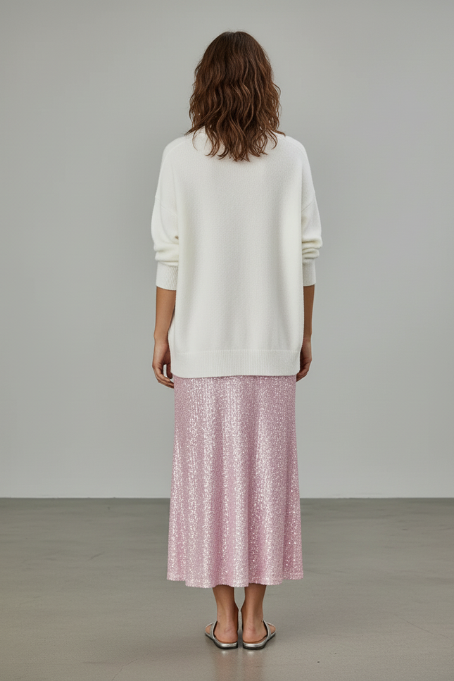 Jupe Paillette Rose Fluide Élégante