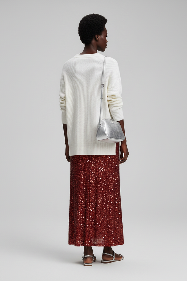 Jupe Paillette Bordeaux Longue Élégante