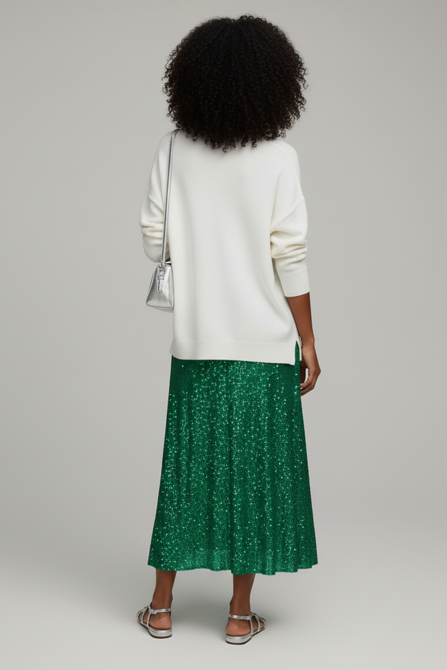 Jupe Paillette Verte Évasée Élégante