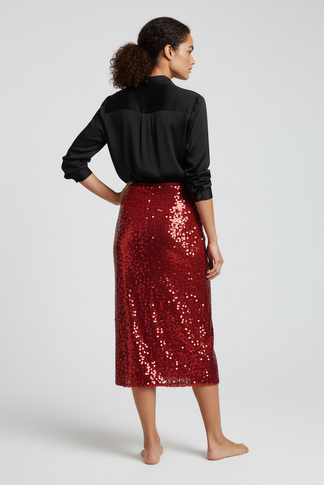 Jupe Paillette Rouge Crayon Chic