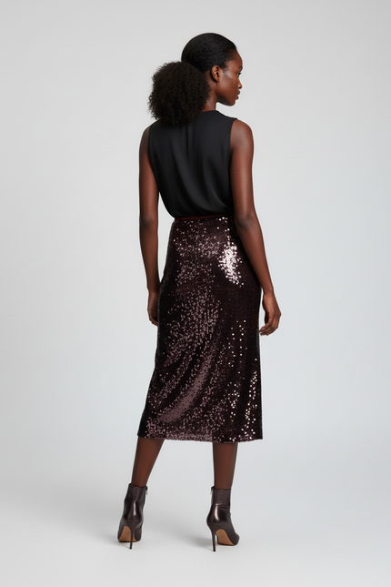 Jupe Paillette Rouge Midi Chic
