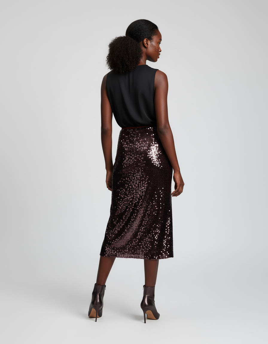 Jupe Paillette Rouge Midi Chic