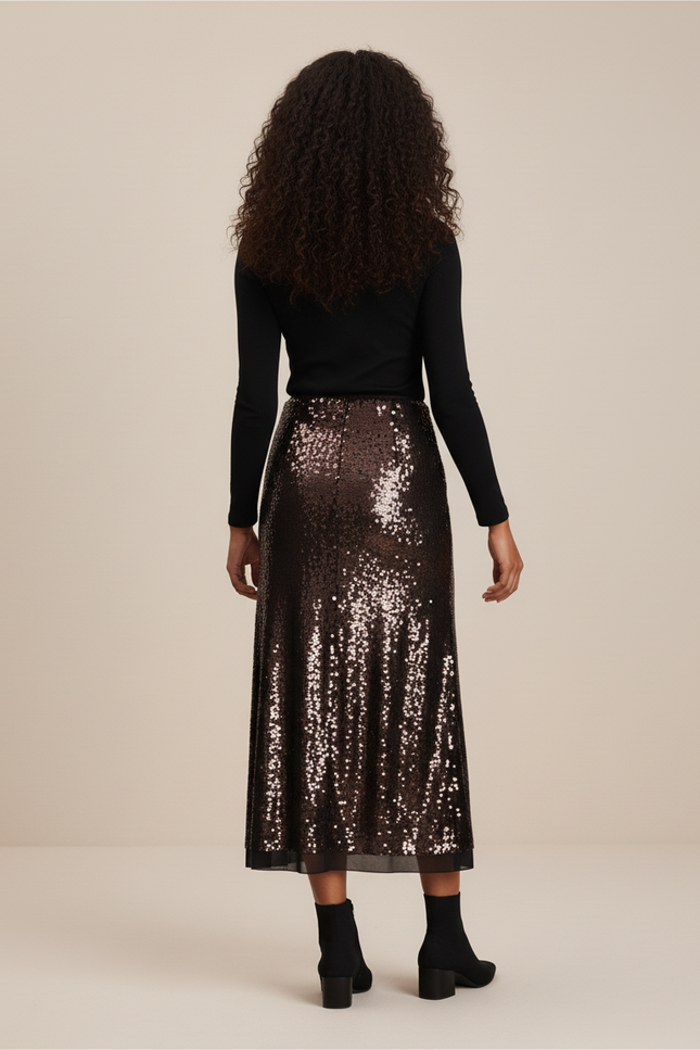 Jupe Paillette Bronze Midi Chic