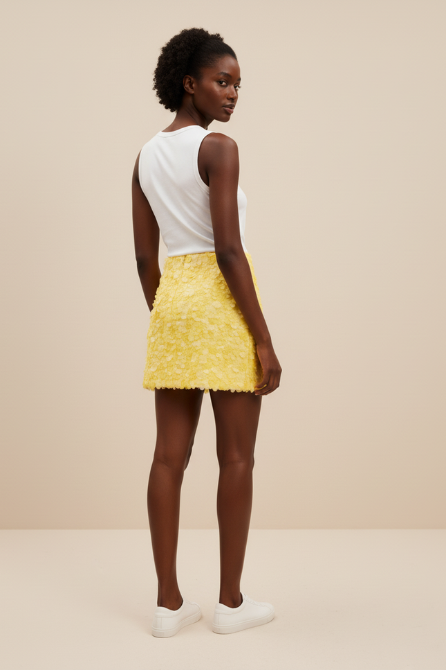 Jupe Paillette Jaune Mini Estivale