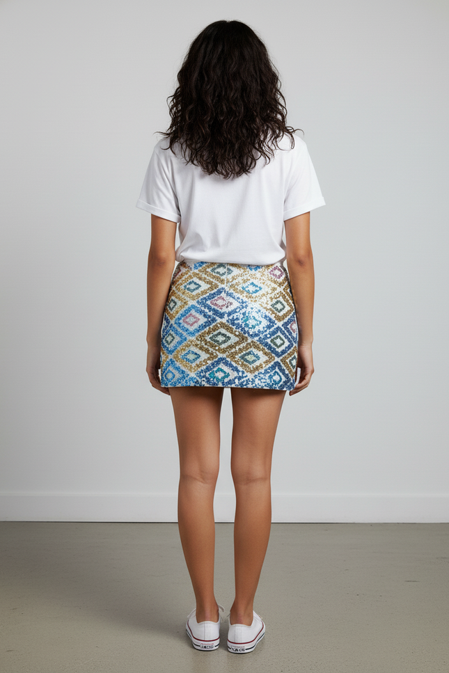 Jupe Paillette Géométrique Multicolore Chic Mini