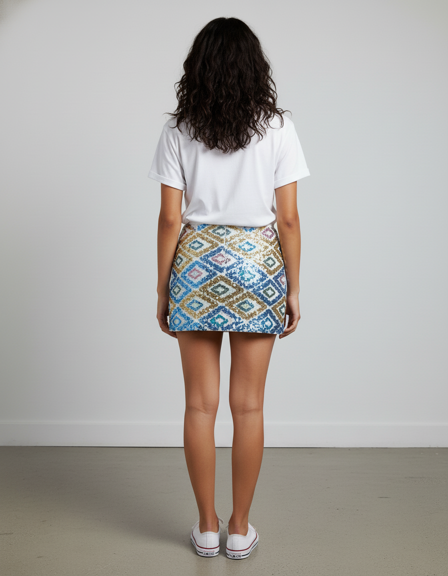 Jupe Paillette Géométrique Multicolore Chic Mini