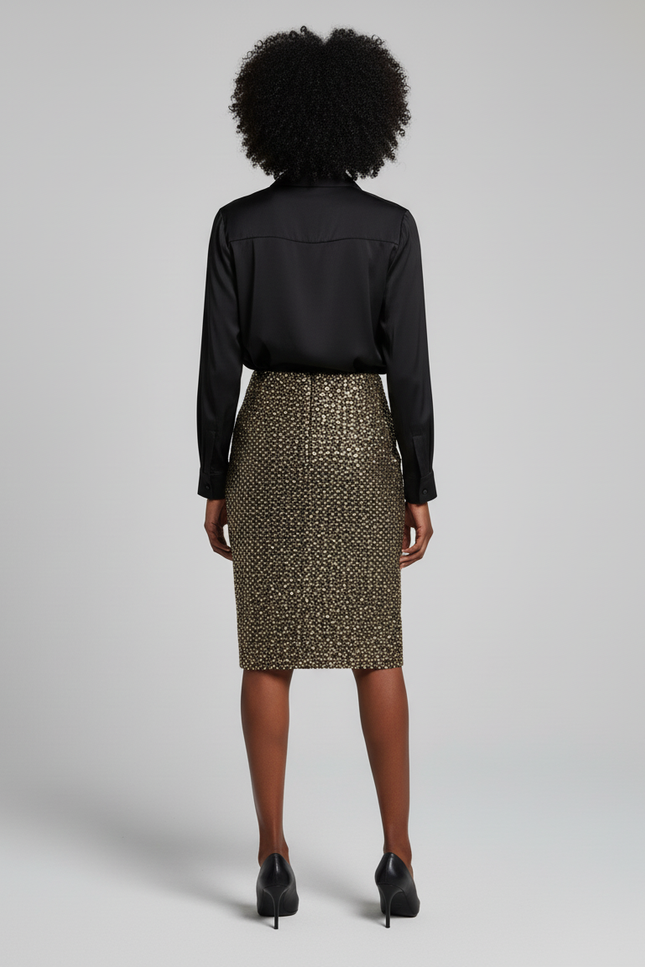 Jupe Paillette Dorée Coupe Crayon Chic